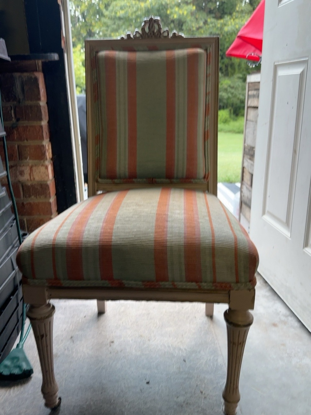 Antique Louis XVI Style Accent Chair – Brass Casters
